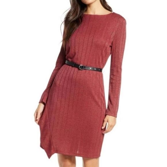 Sam Edelman Dresses & Skirts - Sam Edelman Dress Ribbed Long Sleeve Bodycon Party Cocktail Maroon Size 2 NEW